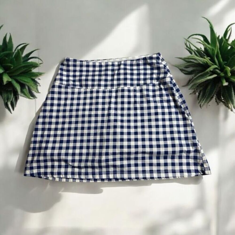 Slender Shapes Skort Womens PS Blue Gingham‎ Check Athletic Active Mini Skort